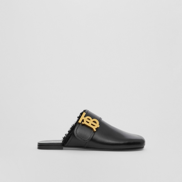 Burberry New Leather Mules / Slides Slip-OnDetail Shearling-lined Size 39.5 $750 - Picture 1 of 15
